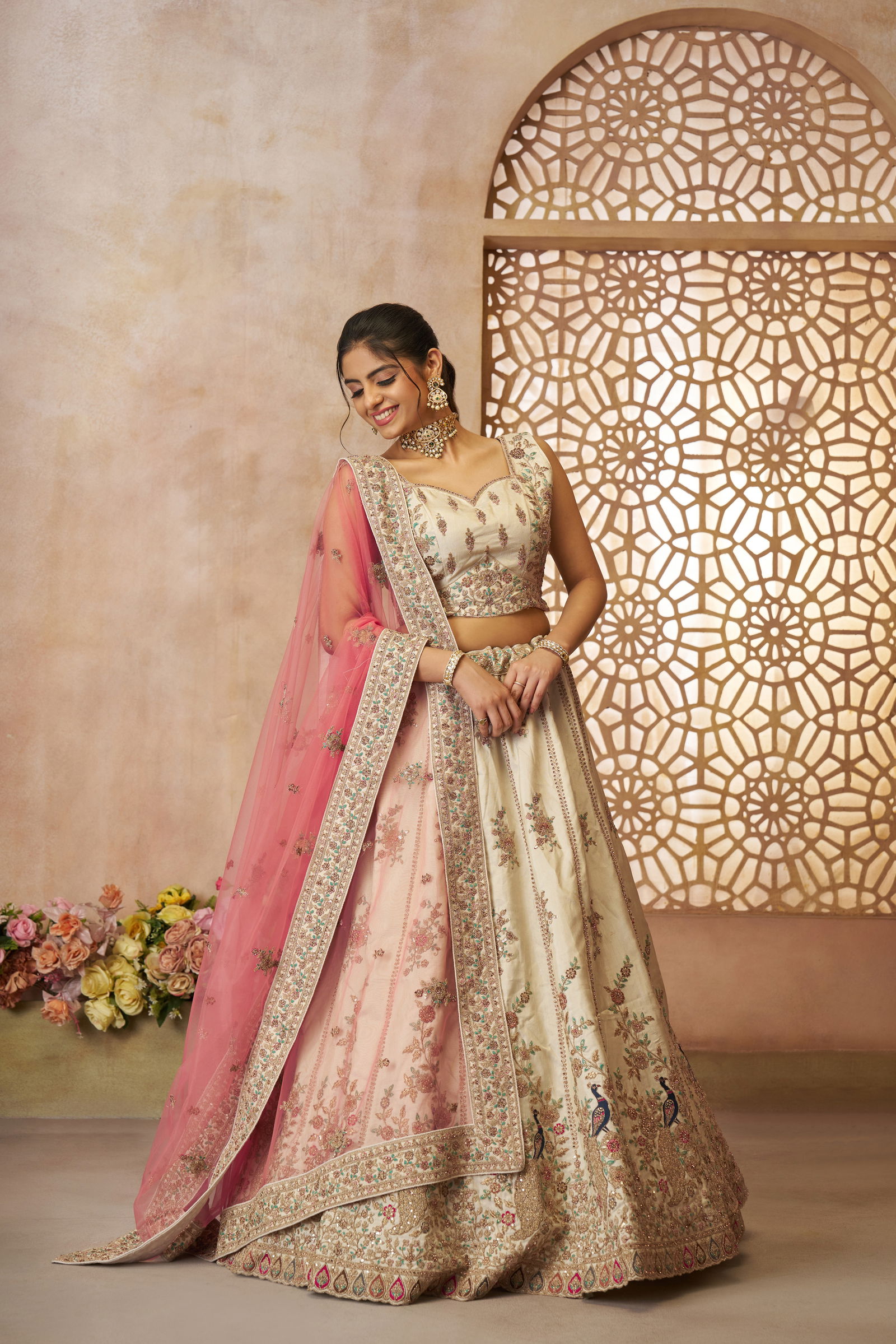 Kf 35 White Zari Silk Embroidery Work Lehenga Choli & Dupatta Wholesale Market In Surat With Price
